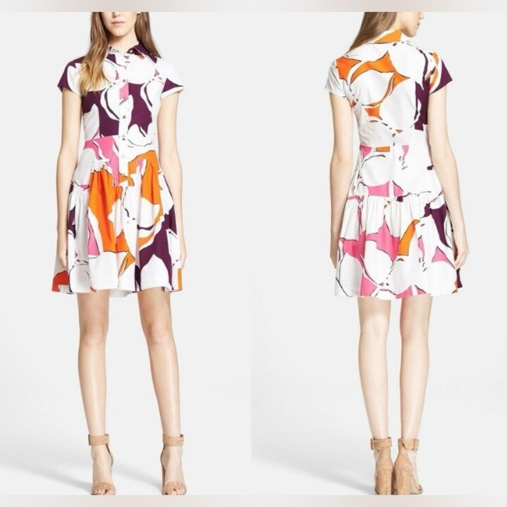 Diane von Furstenberg "Scarlet" floral print cotton shirtdress in a multi-color.
